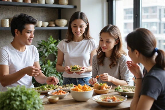 People engaging in healthy activities like eating fresh food and exercising, symbolizing optimal health and vitality.